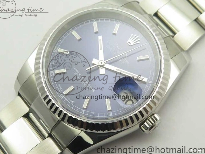 MiroTime 0225 DateJust 36 SS 116234 Fluted Bezel DJF Best Edition Blue Dial Stick Markers on SS Oyster Bracelet A Affordable 3373